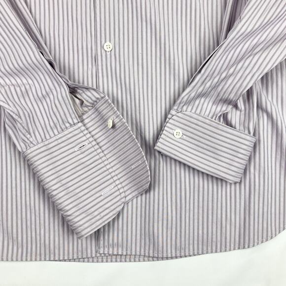 John Varvatos U.S.A. Purple White Stripe Cotton Button Shirt 16 1/2 LONG - Picture 5 of 10